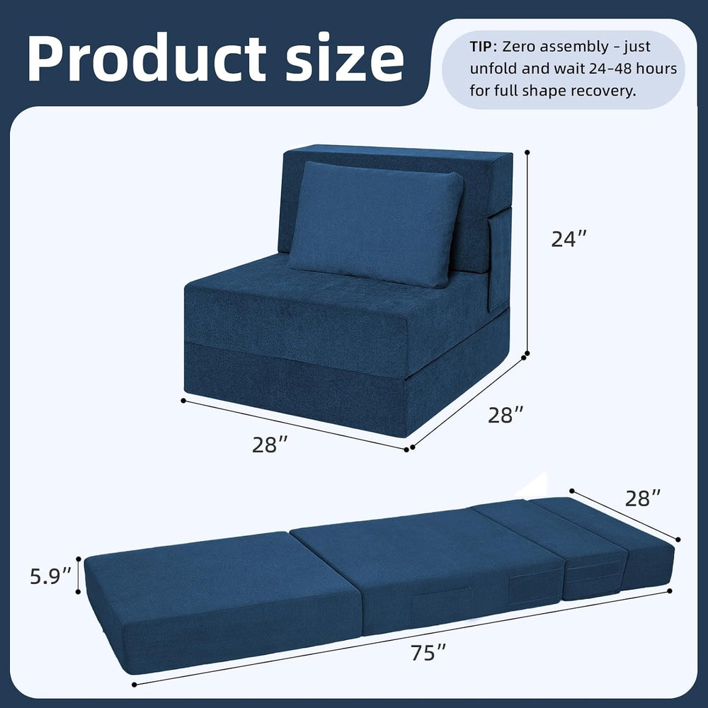 Folding Sofa Bed, Convertible Sleeper Chair Bed with Pillow