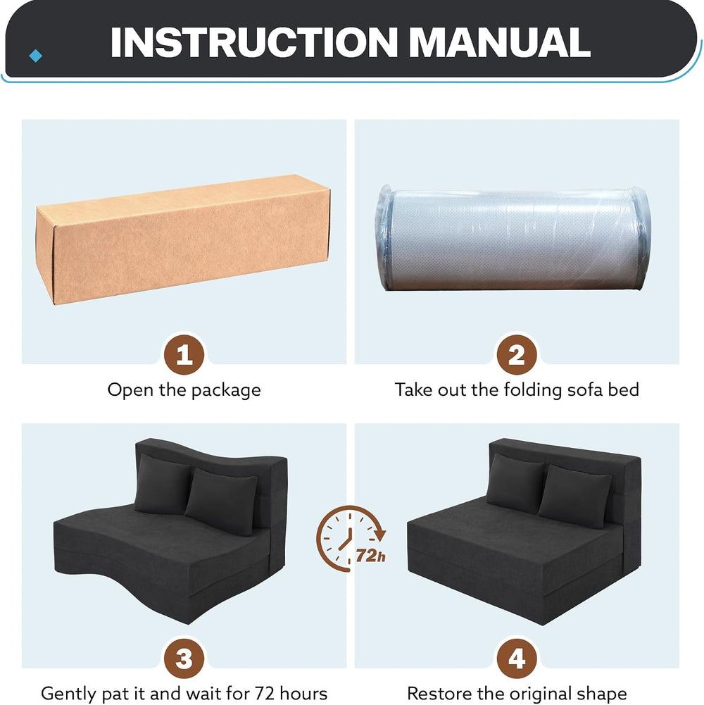 Fvkind Folding Futon Couch, Convertible Sleeper, Standard Size, Dark Grey