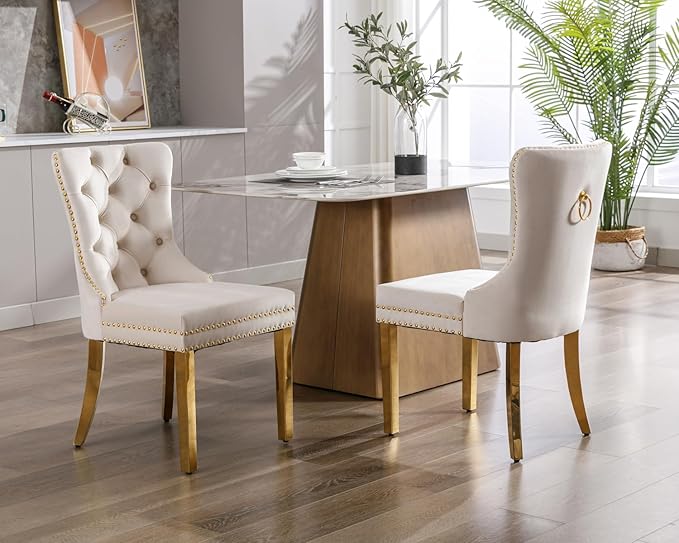KCC Velvet Dining Chairs Set of 4, Upholstered High-end Tufted Dining Chair w...