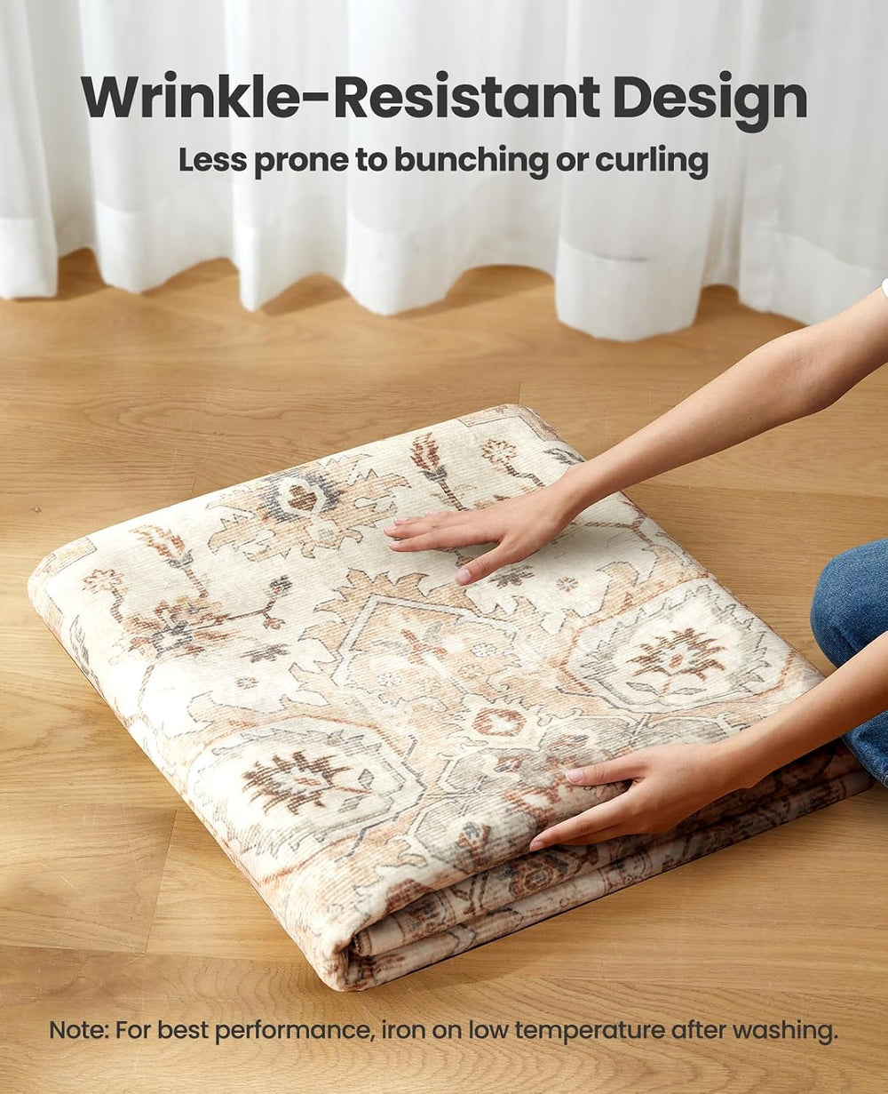 Amada 5x7 Washable Area Rug for Living Room, Beige, Vintage Pattern
