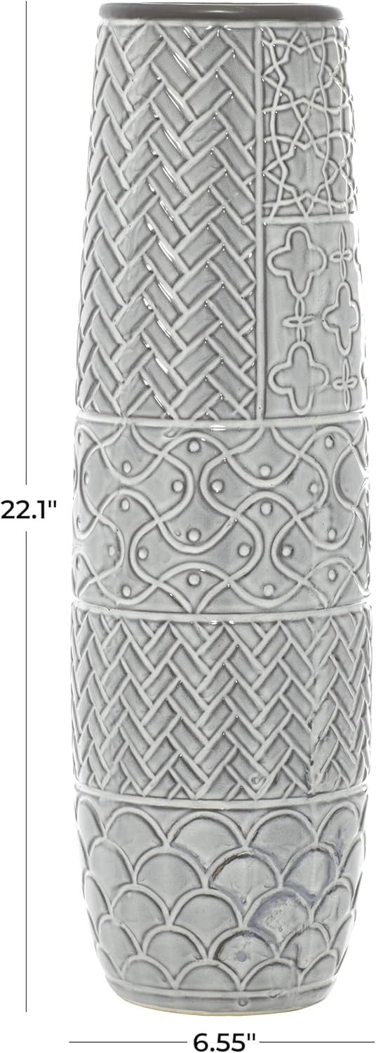Deco 79 Ceramic Decorative Vase Slim Engraved Patterned Centerpiece Vase, Flo...