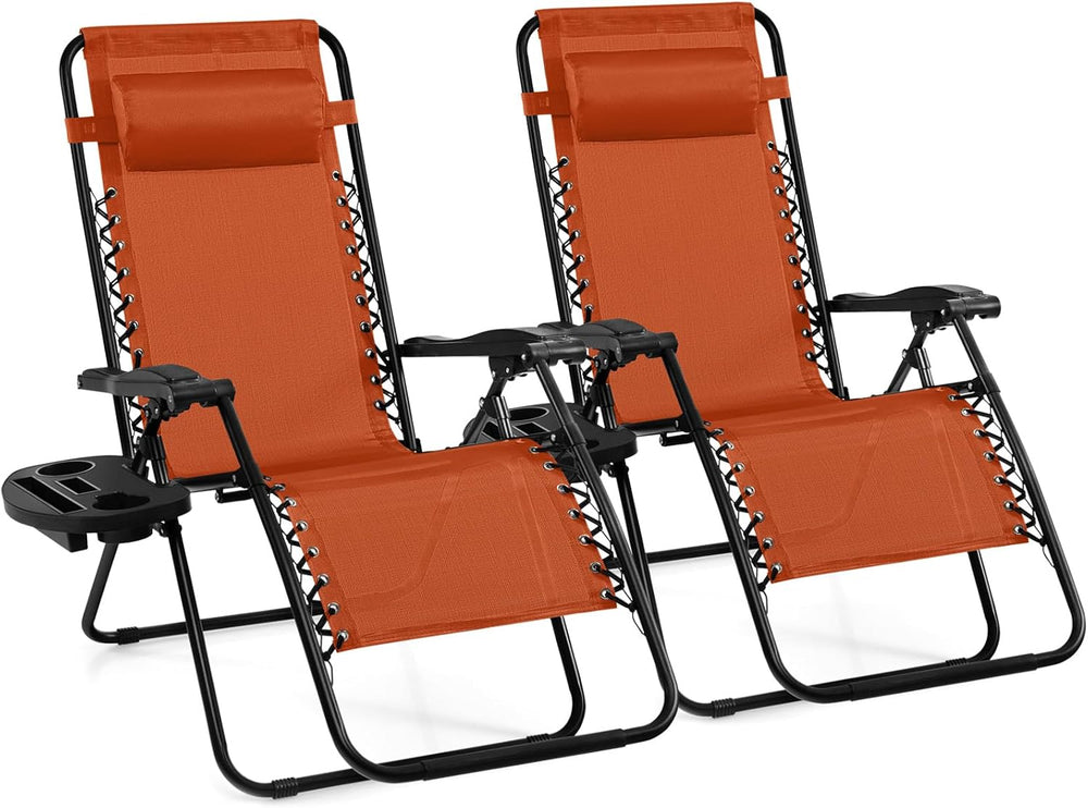 Giantex 2 PCS Zero Gravity Chair, Outdoor Chaise Lounge with Cup Holder, Pati...