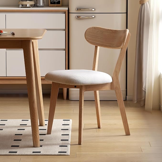 100% Solid Oak Dining Chairs, Mid Century Modern Dining Chair with Curved Bac...