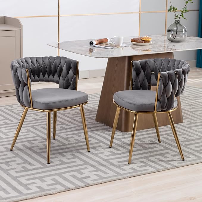 KCC Velvet Dining Chairs Set of 4, Gold Modern Dining Chair with Metal Legs, ...