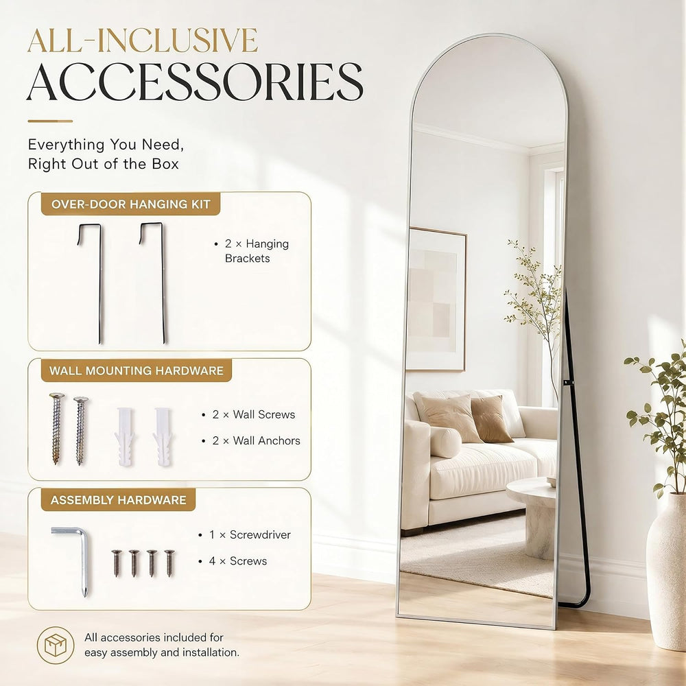 15"x 56" Over The Door Mirror, Arched Full Length Mirror with Floor...