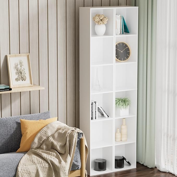 Tall Narrow Bookshelf 6-Tier Bookcase,70.5" Skinny Thin Corner Shelf Sli...