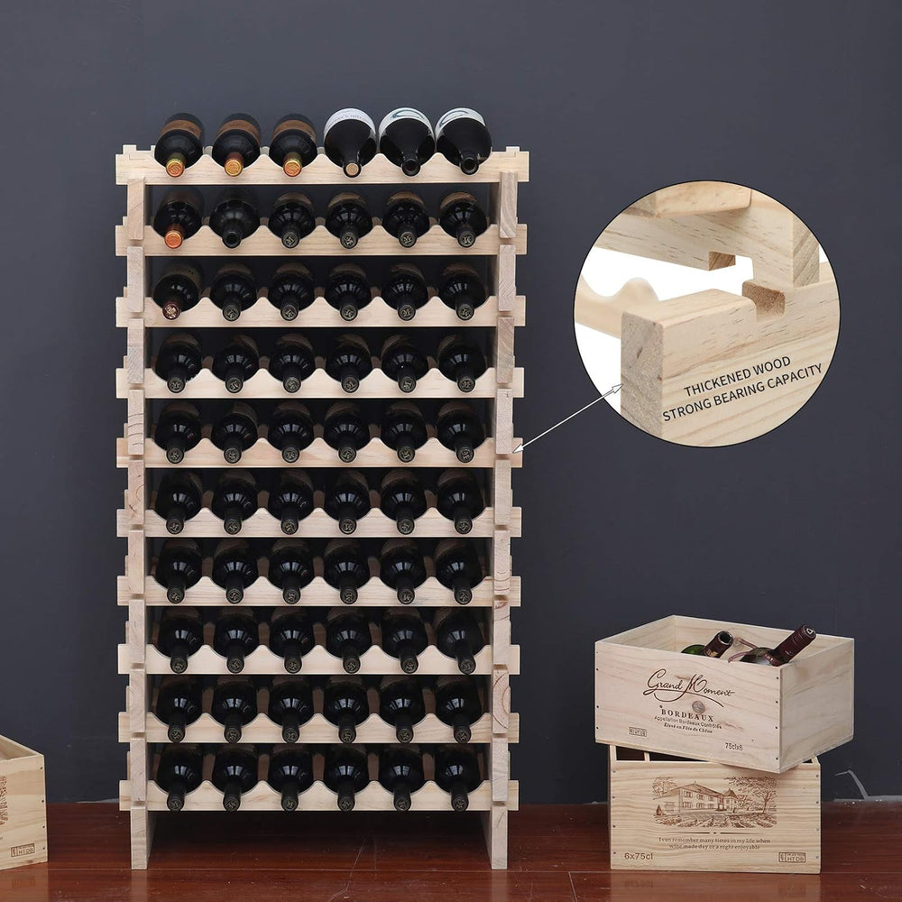 Wine Rack Solid Wood Stackable Storage Wooden Wine Rack Wine Cabinet (60 Bott...