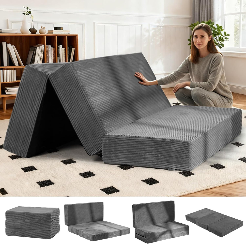 6-Inch Tri-Fold Foldable Mattress, Folding Sofa Bed with Removable Washable C...