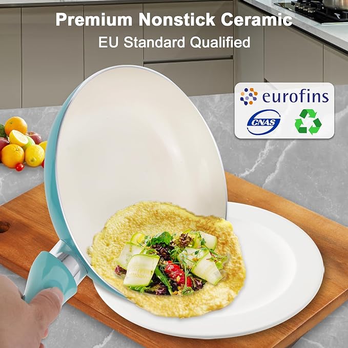 M MELENTA Pots and Pans Set Nonstick, Ceramic Non Stick Cooking Set, Stay Cool