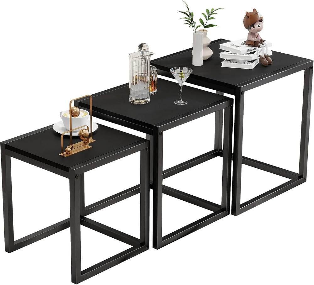 Nesting Coffee Table Set of 3, Stacking Metal Side Tables, Black
