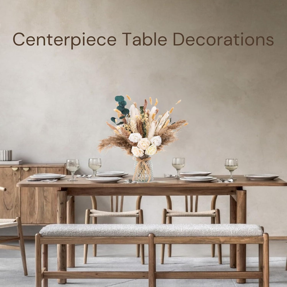 100pcs Artificial Flowers Arrangement With Vase, Dining Table Centerpiece