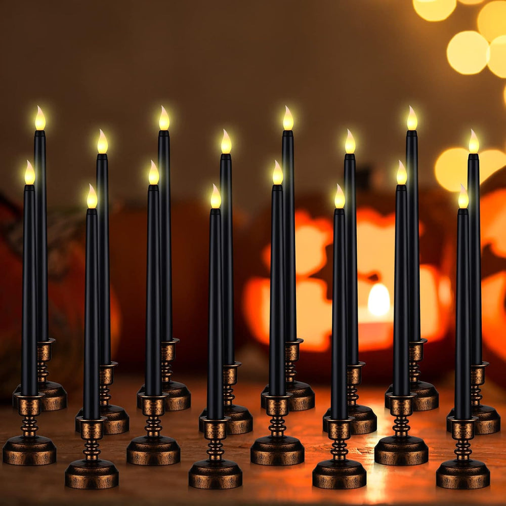 Fumete 16 Pcs Halloween Black Flameless Candles, with Gold Base