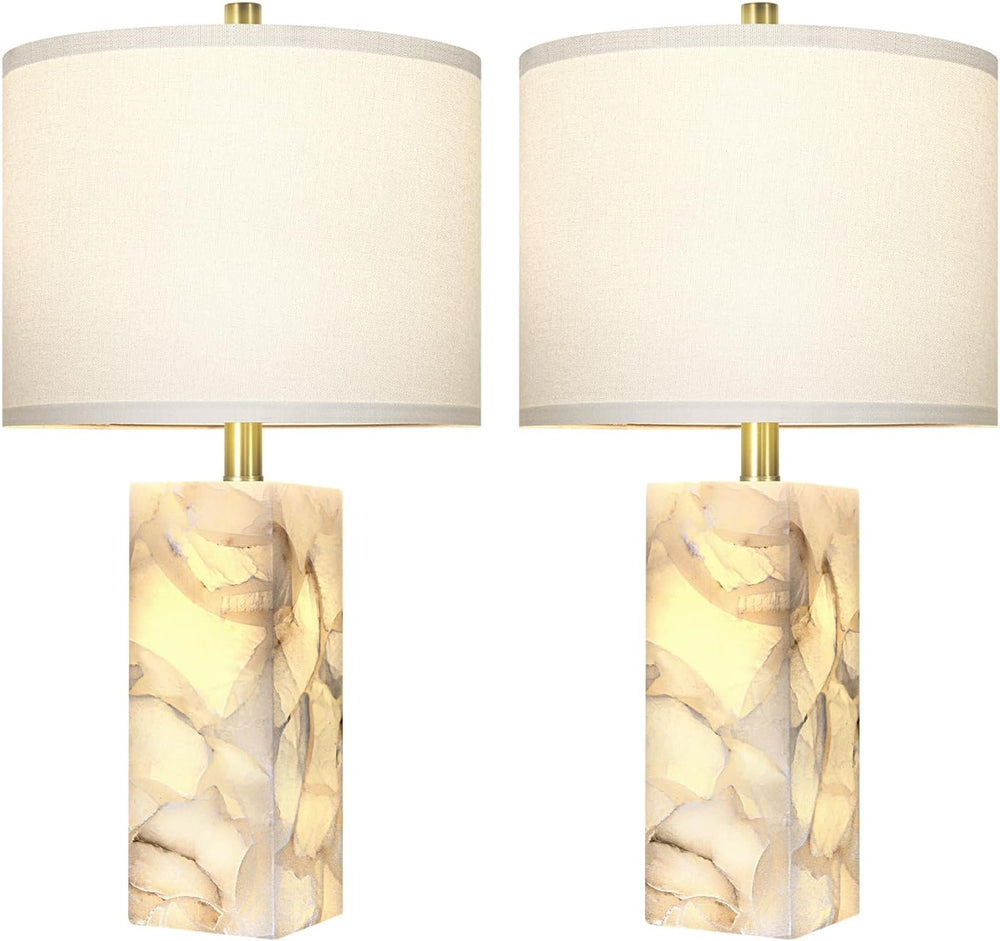 Scenekoy 23" Alabaster Table Lamp Set of 2 with Night Light for Living Room