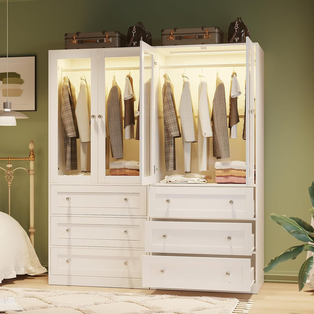 VOWNER 71" H Armoire Wardrobe Closet with Motion Sensor LED Light