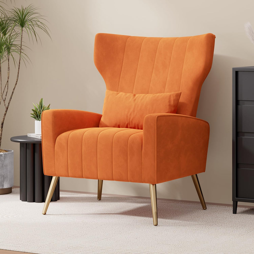 Nebuaegis Velvet Accent Chair Wingback for Living Room, High Back Arm Chair w...