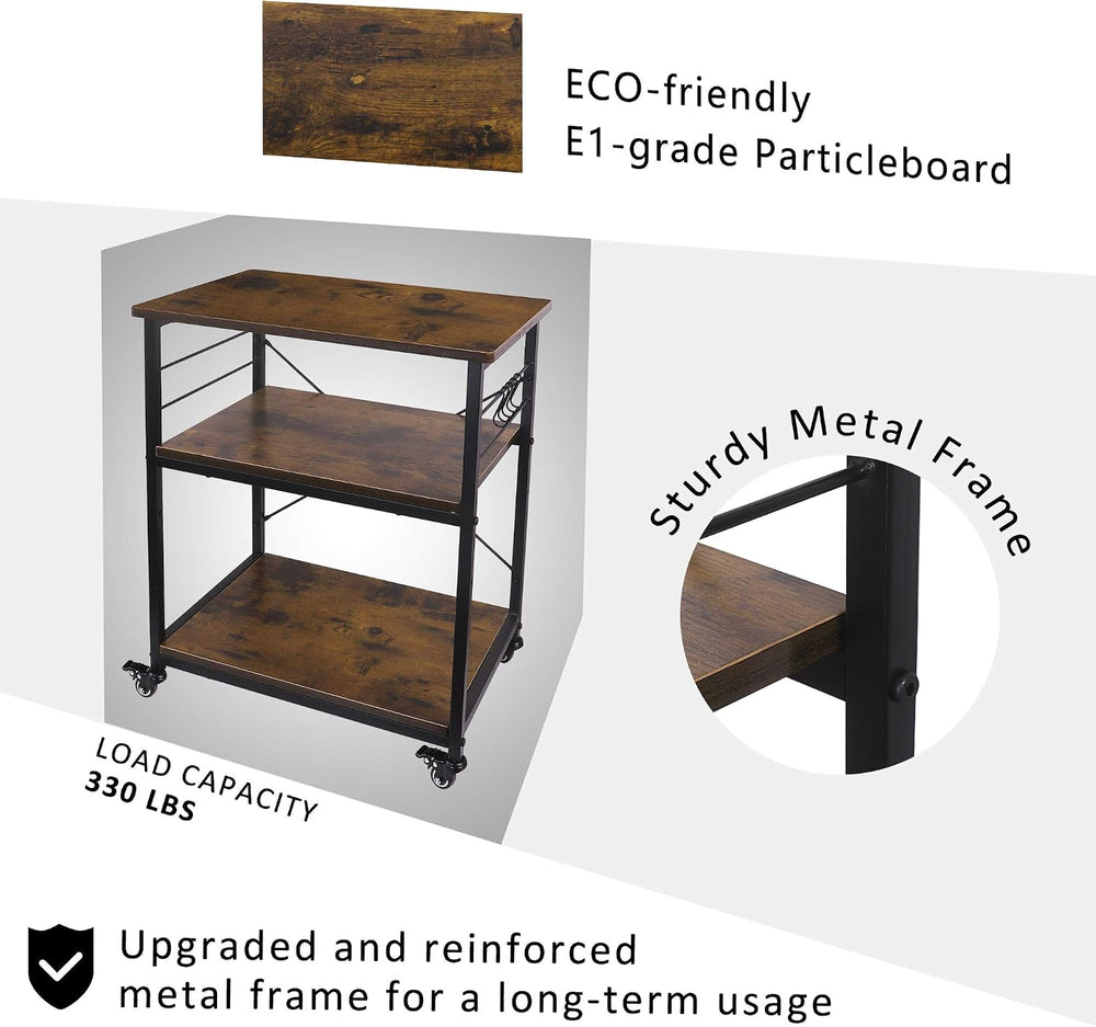 AHB 24" Kitchen Cart with 4 Smooth Wheels and 10 Hooks, 3-Tier Microwave...
