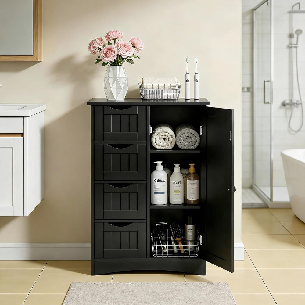 SUPER DEAL Bathroom Storage Cabinet with 4 Drawers and 1 Cupboard, Entryway H...