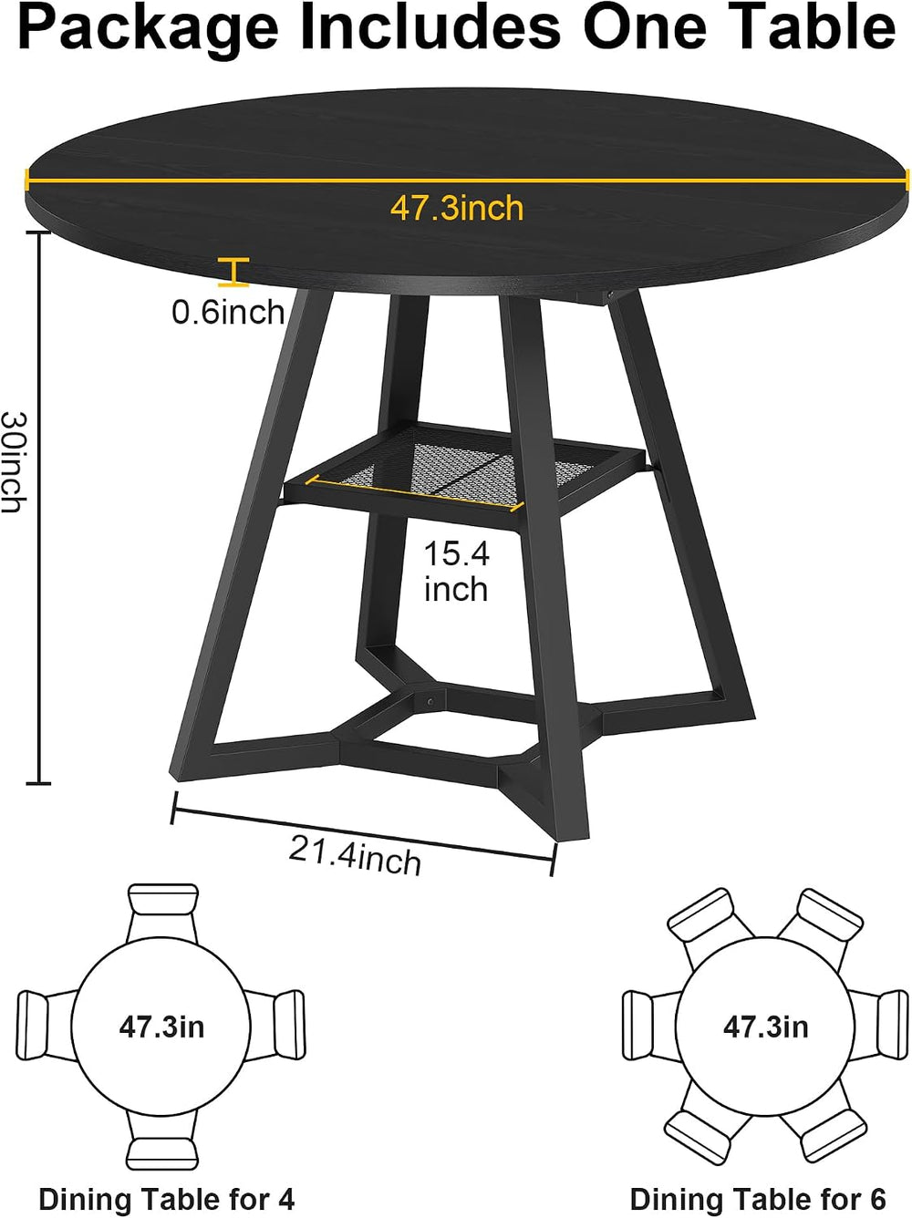 knoworld 47" Round Dining Table for 4, Kitchen Tables Dining Room Circle...