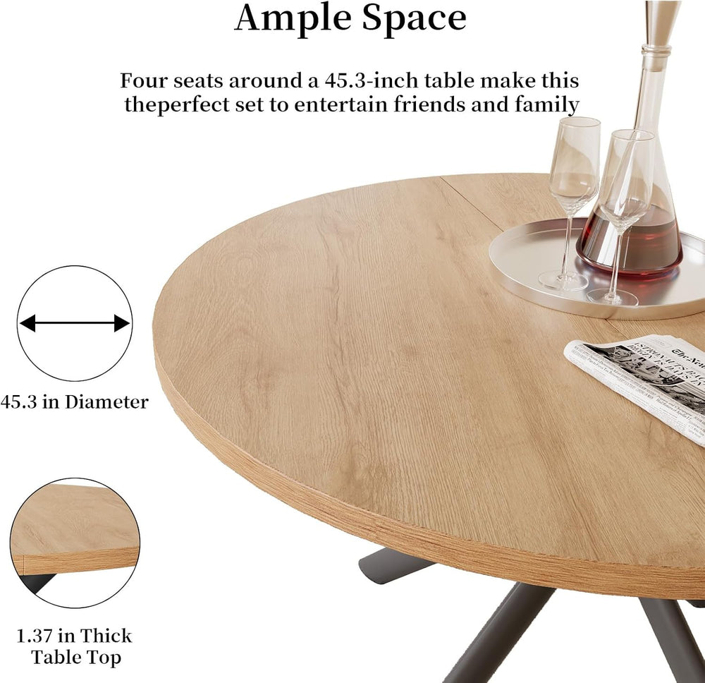 HIPIHOM 45.3 Inch Modern Round Dining Table for 4, Space-Saving Dinette with ...