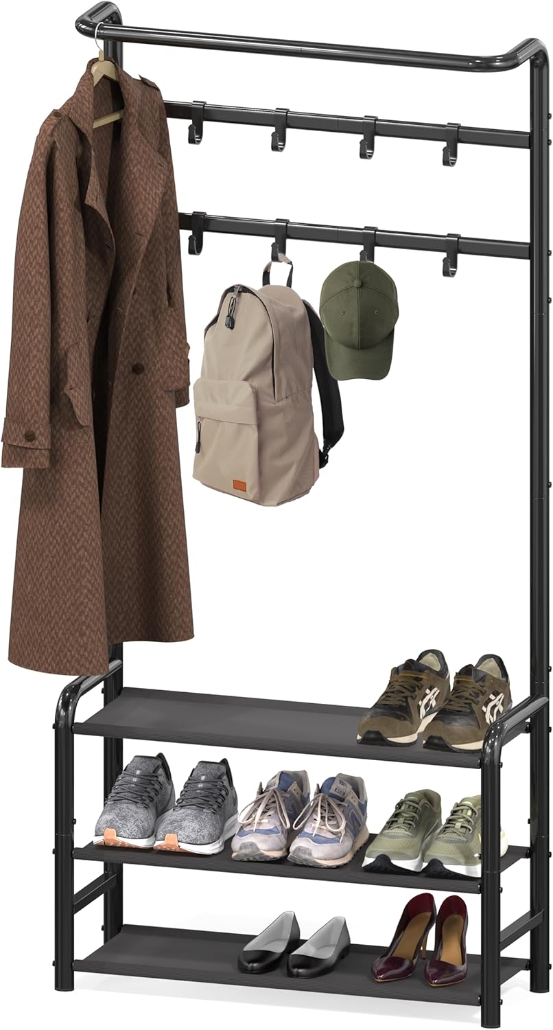 Simple Houseware Coat Rack with Storage Shelf, Freestanding Hall Tree with Ho...