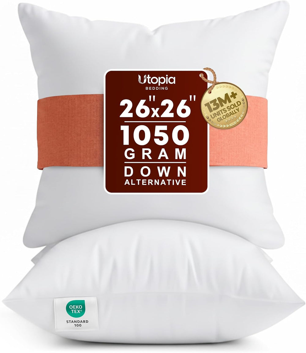 Utopia Bedding 26x26 pillow inserts, White Throw Pillows for Couch, 2 Pack