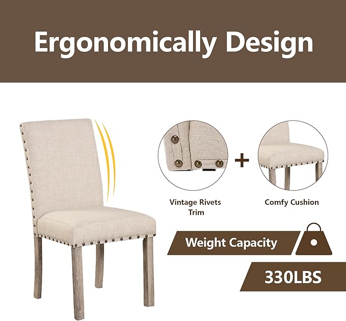 Morden Fort Farmhouse Style Dining Chairs Set of 2, Rustic Upholstered Kitche...