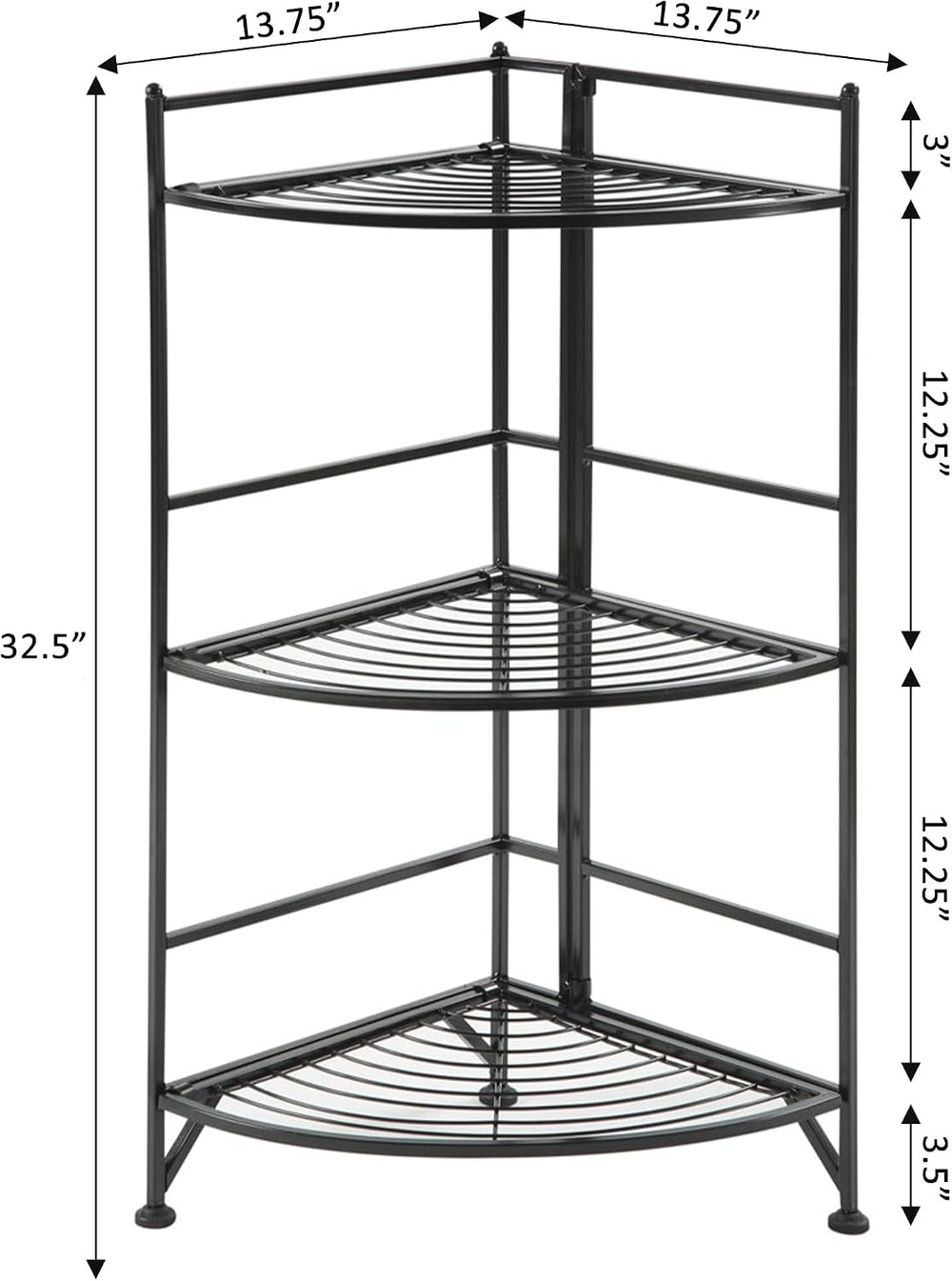 Convenience Concepts Xtra Storage 3 Tier Folding Metal Corner Shelf, Black