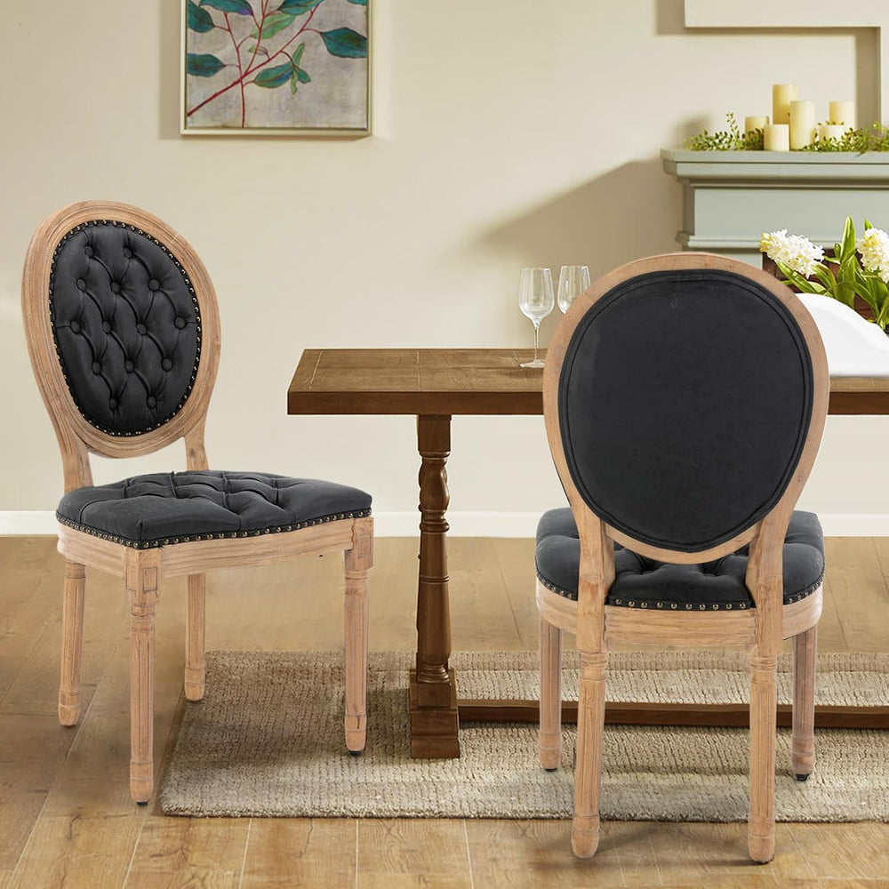 PU Leather Upholstered Dining Chairs Set of 2 French Country Round Back Kitch...