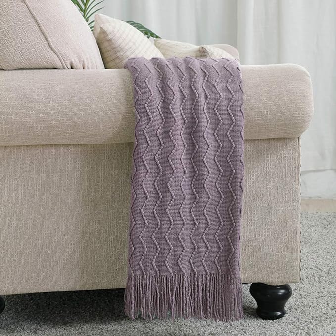 BOURINA Dark Lavender Throw Blanket 50 x90 Inches Textured Solid Soft Sofa
