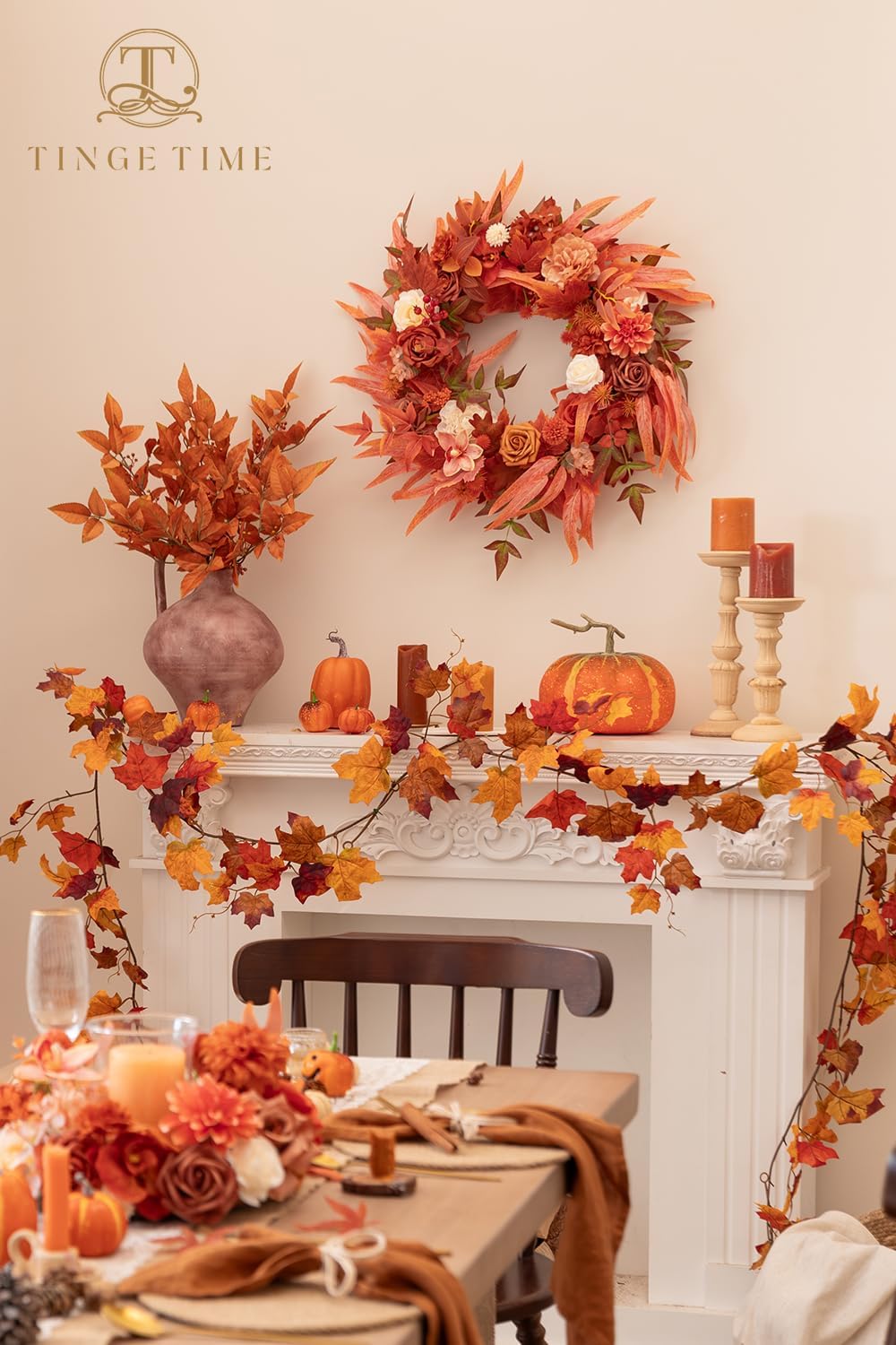 TINGE TIME Fall Wedding Artificial Flowers Combo, Orange & Cream Roses