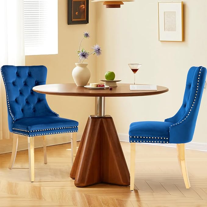 Velvet Upholstered Dining Chairs Set of 2, Modern Style Kitchen Side Chairs w...