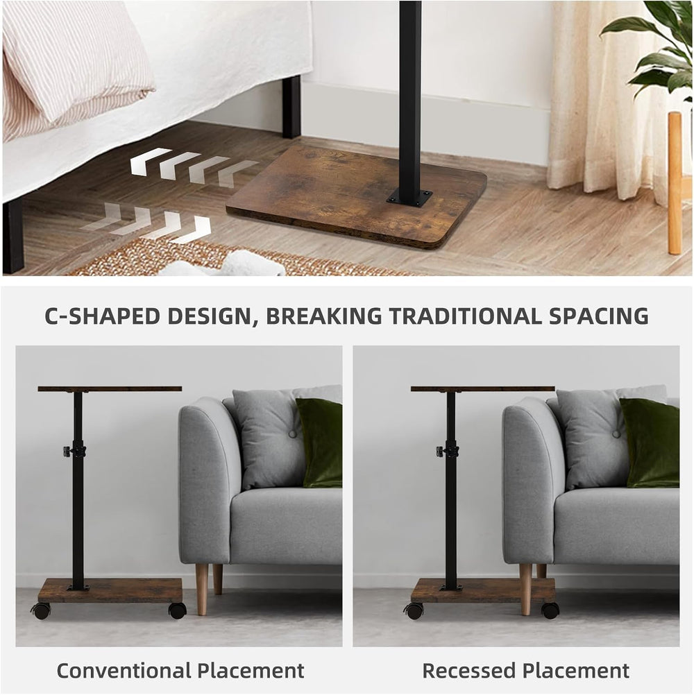 Side Table Sofa Tray for Couch with Rolling Wheels, TV Tray Table with 360°Ro...