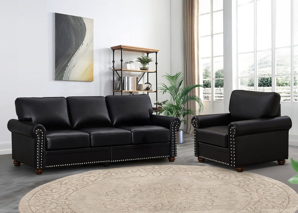 2 Piece Faux Leather Sofa Set,Modern Chair and Couch Sets with Storage,Mid Ce...