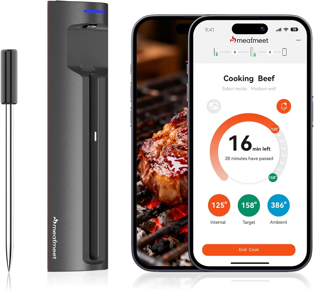 WiFi Wireless Bluetooth Meat Thermometer Digital, Smart AI Powered Cooking