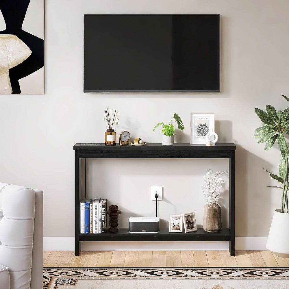 ZGREN Narrow Sofa Table with Outlet, USB Ports and Charging Station - Skinny ...
