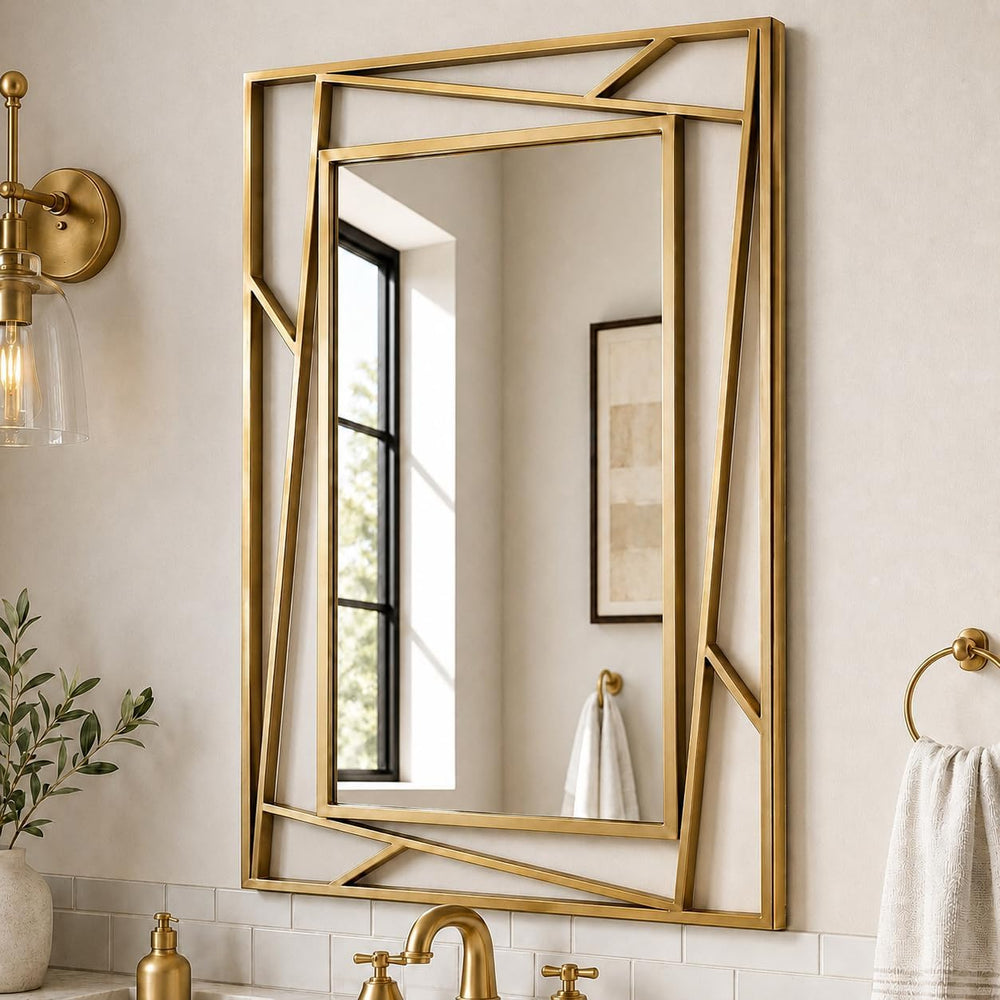 Brushed Gold Bathroom Mirror, 19.7''X27.6'' Rectangular Wall ...