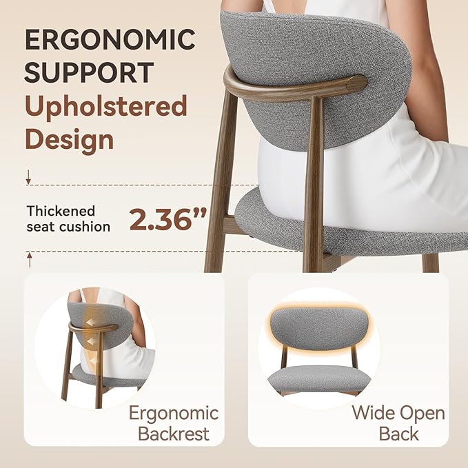 Dining Chairs Set of 4, Curved Back Kitchen Room Chairs with Metal Legs and A...