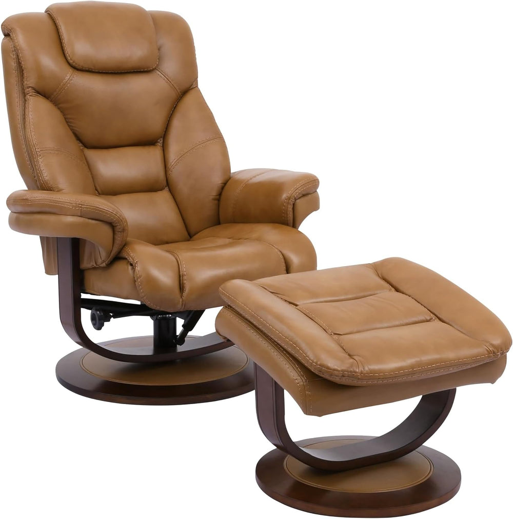 Pemberly Row Stressless Recliner with Ottoman in Brown Leather, Manual Swivel...