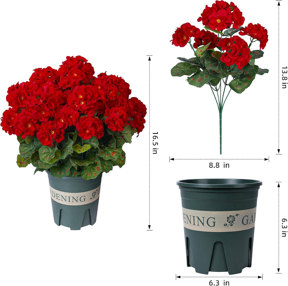 Geraniums Artificial Flowers for Outdoors, 2 Pack Potted Plants Red Faux Gera...