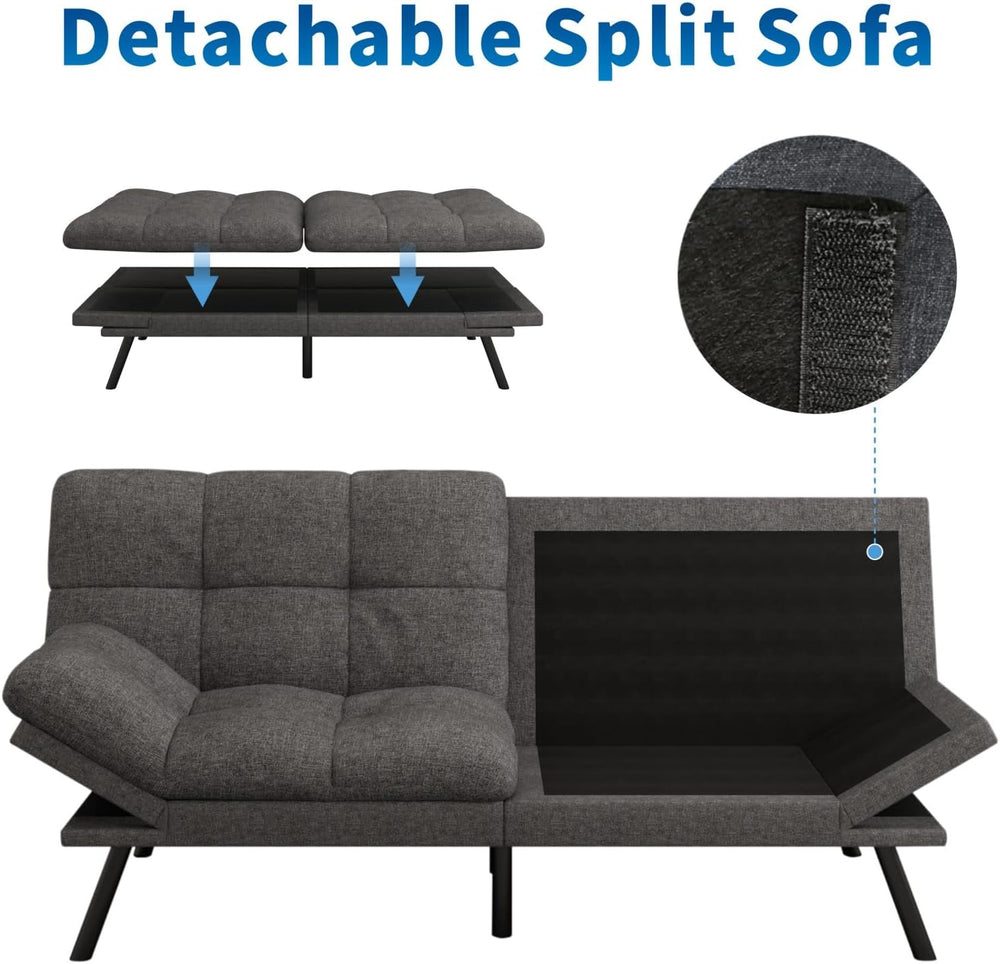 MUUEGM Futon Sofa Bed, 71" Convertible Linen Memory Foam Couch Bed, Mode...