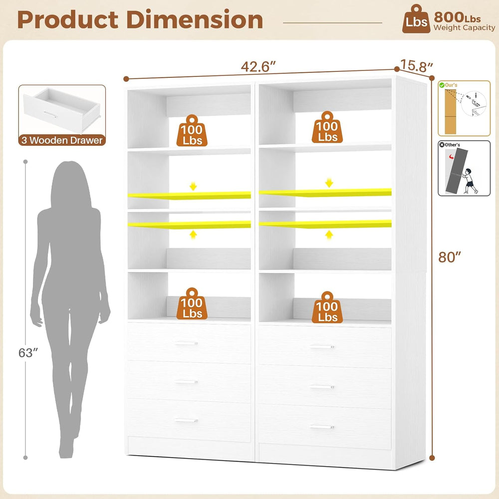 Aheaplus Closet Drawers Organizer System, 3.54FT Wood Closet System with 3 Dr...