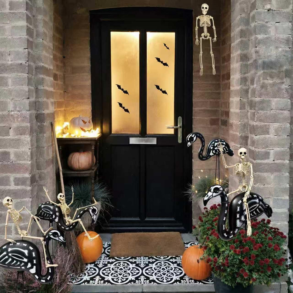 4-Pack Halloween Black Flamingo Skeleton with 4-Pack 16" Posable Skeletons