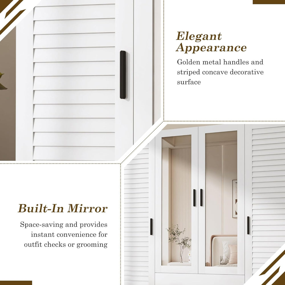 4 Door Armoire Wardrobe Closet Cabinet with Drawers and LED Lights, Multi-Tie...