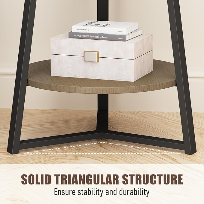 Gadroad Round End Table with Storage Shelf, 2 Tier Farmhouse Side Table Night...