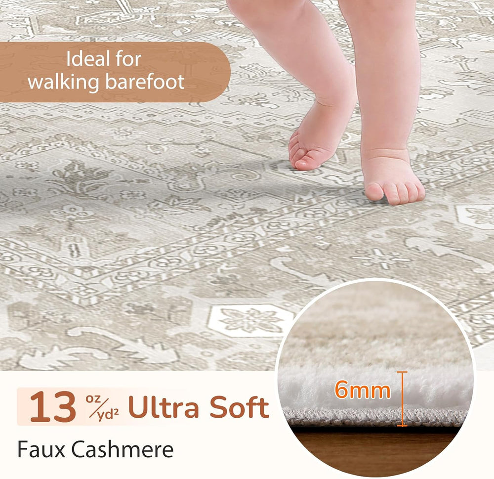OPPODREAM Soft Area Rugs 6x9, Persian-Inspired Washable Rug, Beige