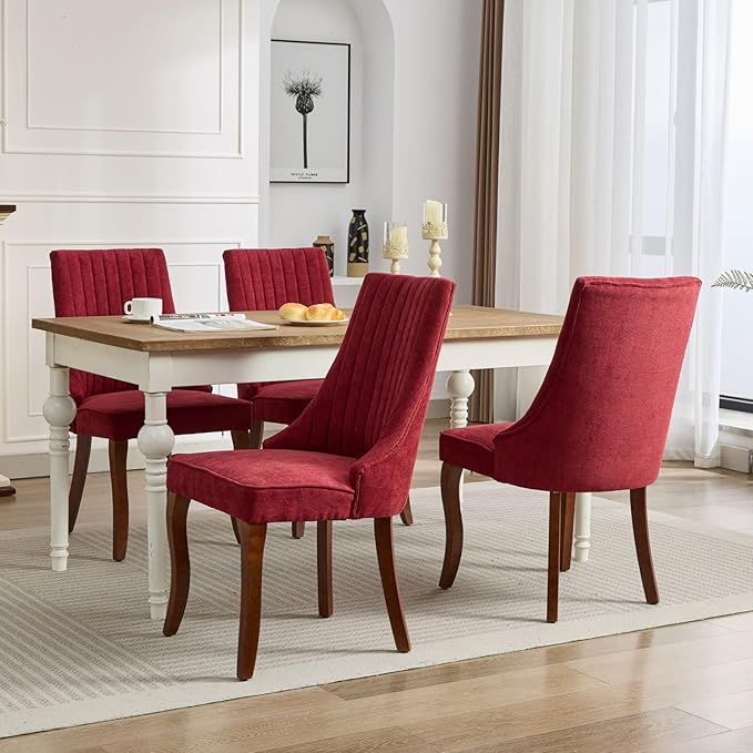 Dining Chairs Set of 6,Comfy Fabric Upholstered Accent Chairs for Kitchen Liv...