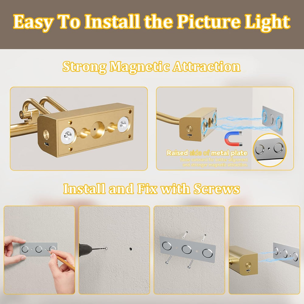 Picture Light for Wall, Gold, RF Remote, USB Charging