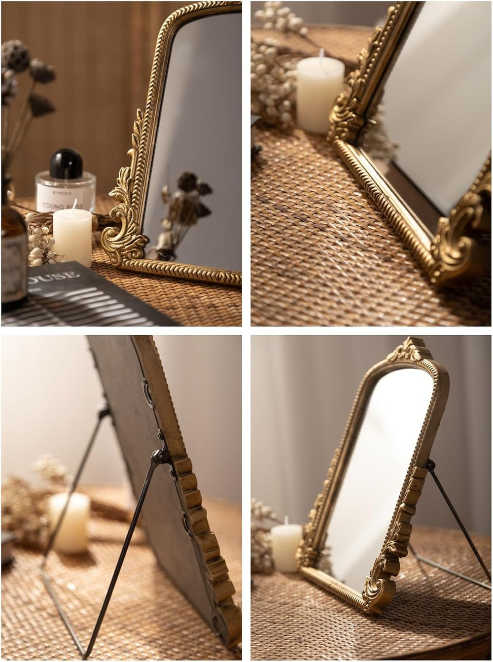Small Vintage Vanity Makeup Desk Mirror, Antique Traditional Arch Table Mirro...