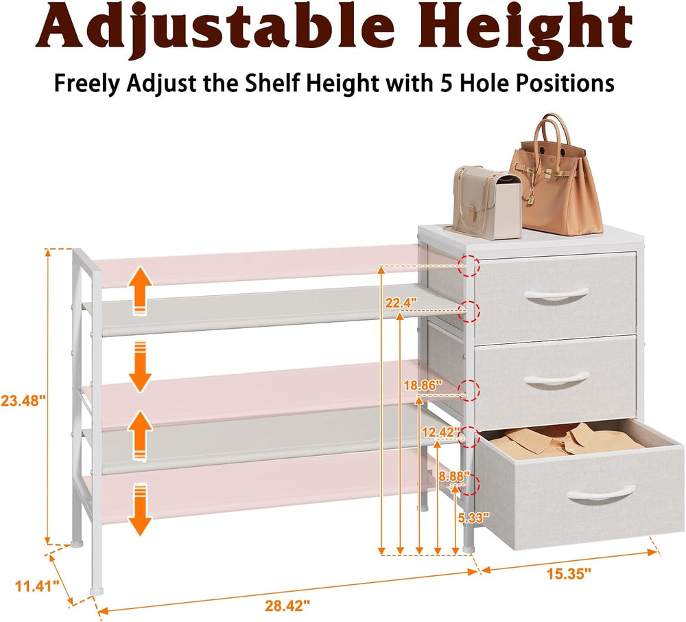 Closet Organizers and Storage, Adjustable Shelves,3 Drawer White