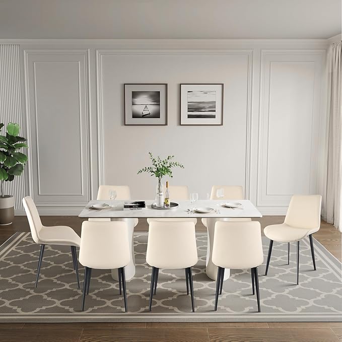 Dining Chairs, Modern PU Leather Dining Room Chair with Sturdy Metal Legs, Up...